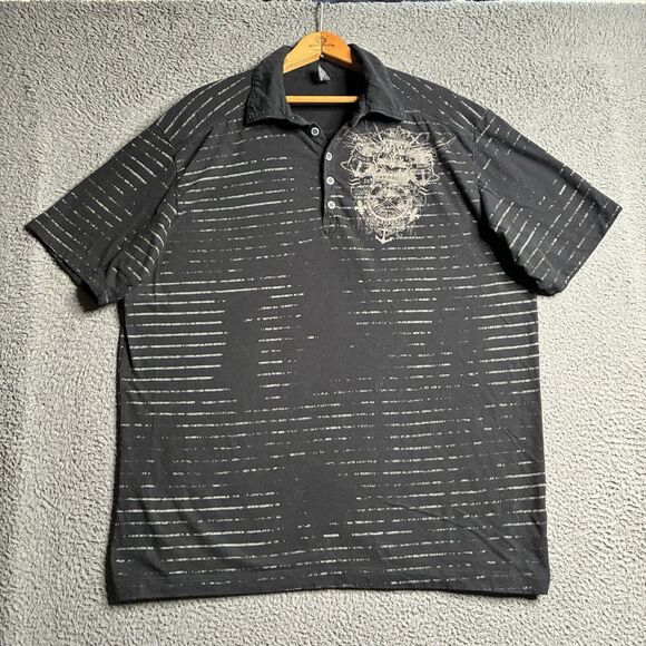 Vtg Y2K Cyber All Over Print Cross Graphic Short Sleeve Men's Polo Shirt XL Goth - Picture 1 of 9